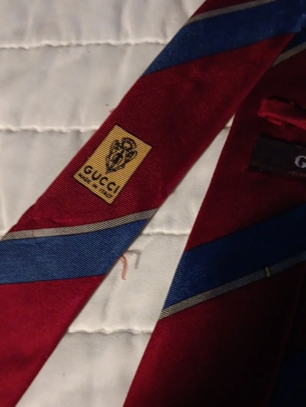 Gucci Red and Blue Striped Silk Tie